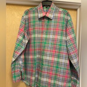 Alan Flusser pink green long sleeve plaid shirt